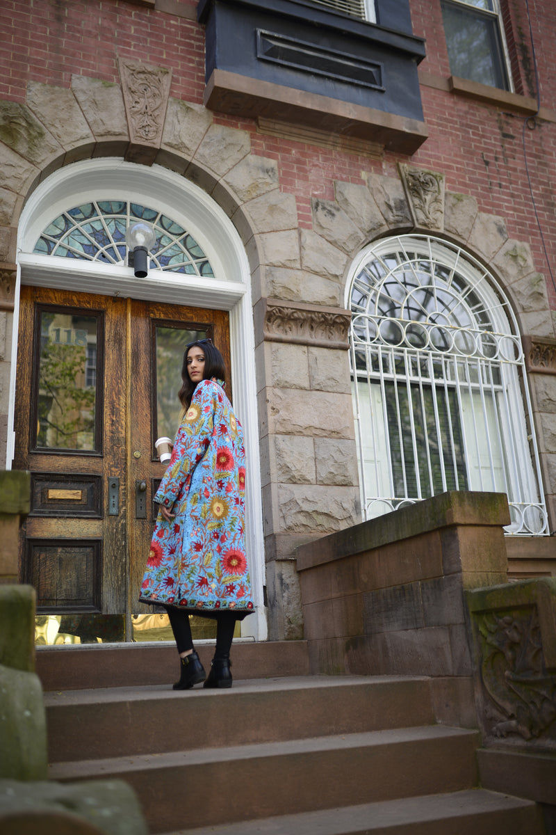 Long Floral Embroidered Jacket